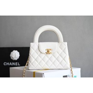 샤넬 미니 쇼핑백 샤이니 빈티지 카프스킨 & 골드 메탈 화이트