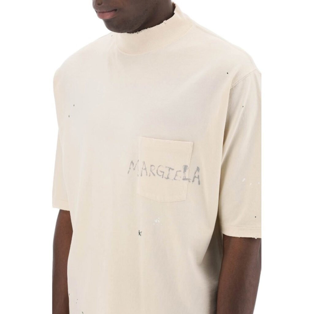 마르지엘라 페인팅 로고 반팔 티셔츠 베이지