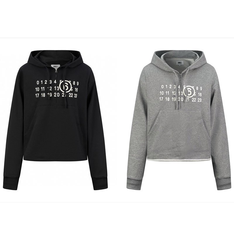 메종마르지엘라 MM6 넘버드 로고 프린트 반집업 후디