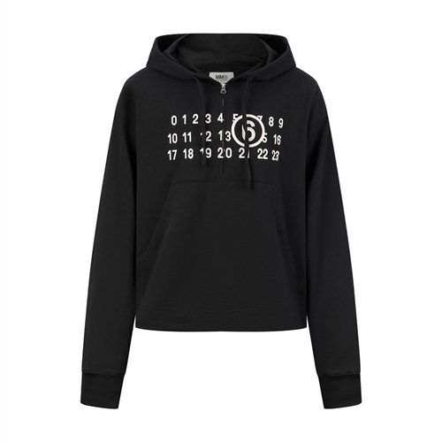 메종마르지엘라 MM6 넘버드 로고 프린트 반집업 후디