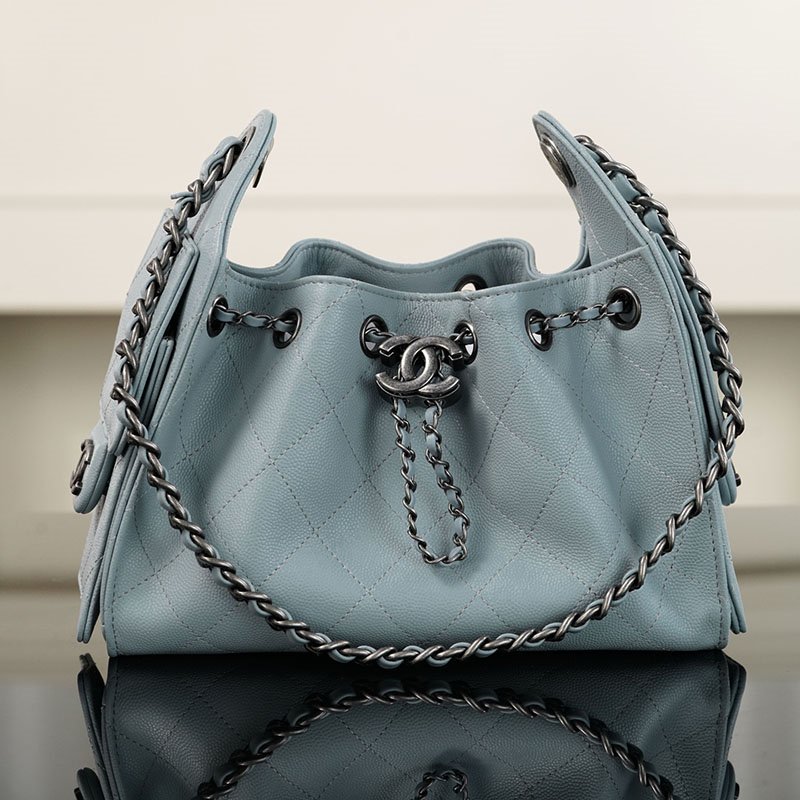 샤넬 26C 25 미니 호보 백 그레인드 카프스킨 골드 메탈 라이트 블루