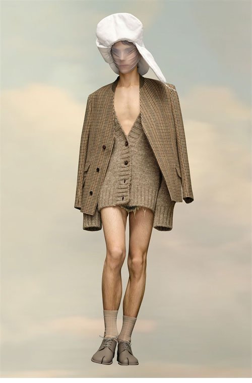 메종마르지엘라 체크 울 브이넥 히든 자켓