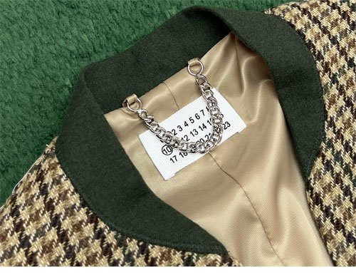 메종마르지엘라 체크 울 브이넥 히든 자켓