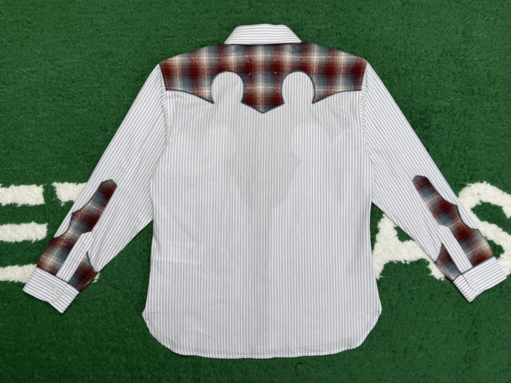 마르지엘라 그레이 & 브라운 코튼 체크 스트라이프 셔츠