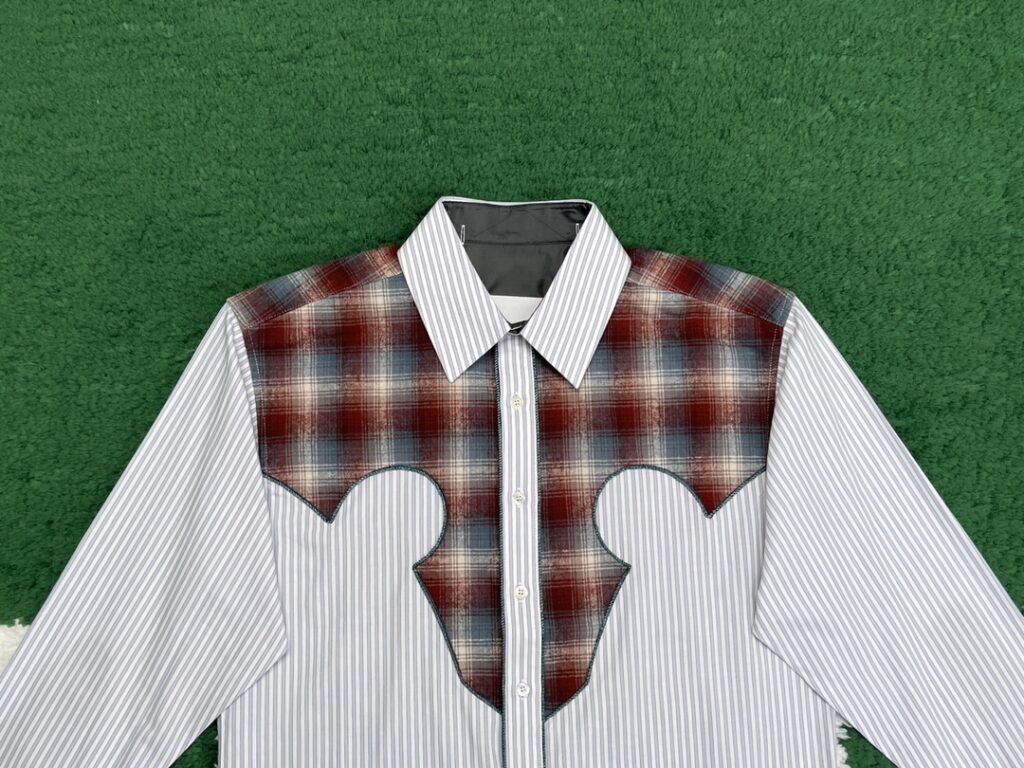 마르지엘라 그레이 & 브라운 코튼 체크 스트라이프 셔츠