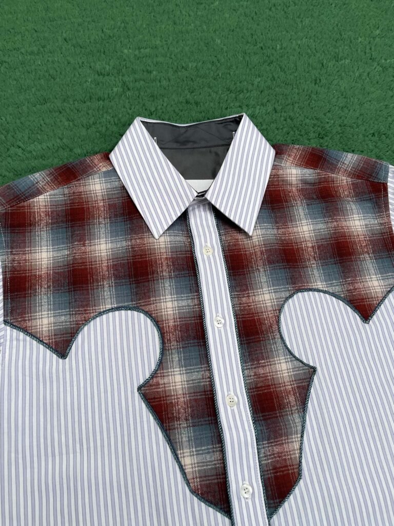 마르지엘라 그레이 & 브라운 코튼 체크 스트라이프 셔츠