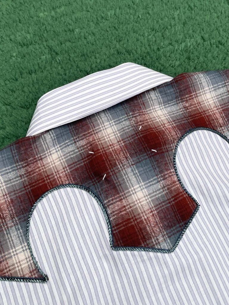 마르지엘라 그레이 & 브라운 코튼 체크 스트라이프 셔츠