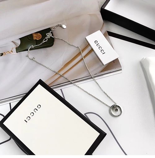 구찌 더블링 팬던트 목걸이 실버 50+5㎝