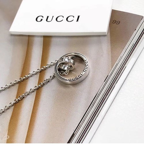 구찌 더블링 팬던트 목걸이 실버 50+5㎝