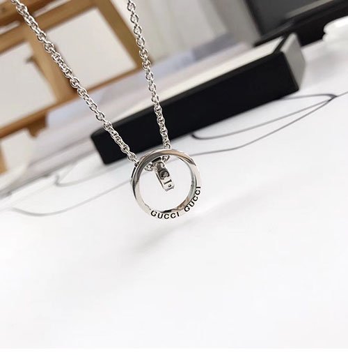 구찌 더블링 팬던트 목걸이 실버 50+5㎝