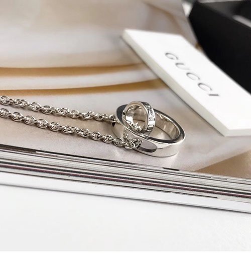 구찌 더블링 팬던트 목걸이 실버 50+5㎝