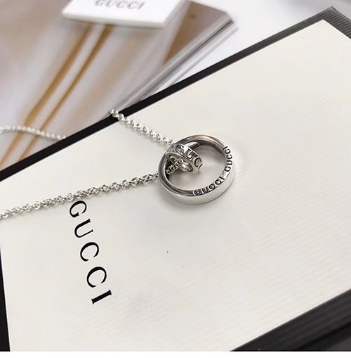 구찌 더블링 팬던트 목걸이 실버 50+5㎝